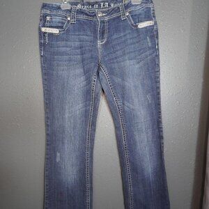 Grace In LA Jeans Womens Dark Blue Wash Distressed Rhinestone Pants Size 13/30